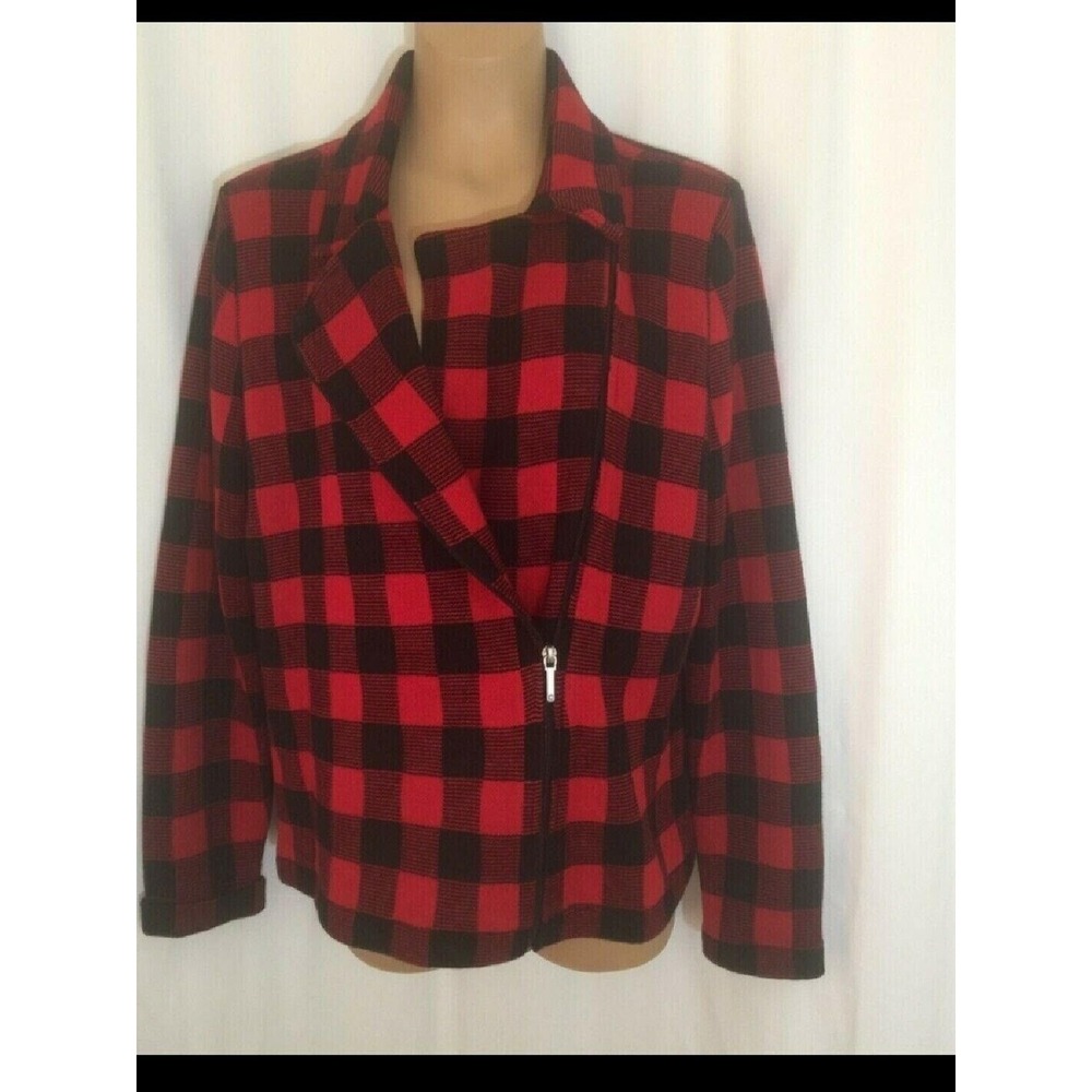 CHAPS Red Buffalo‎ Plaid Side Zip Moto Jacket Sweater size S